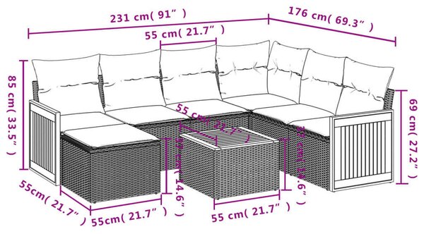 VidaXL Polyrattan Kerti Ülőgarnitúra - 8 részes - Bézs