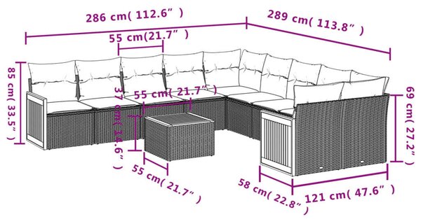 VidaXL Polyrattan Kerti Ülőgarnitúra - 11 részes - Fekete