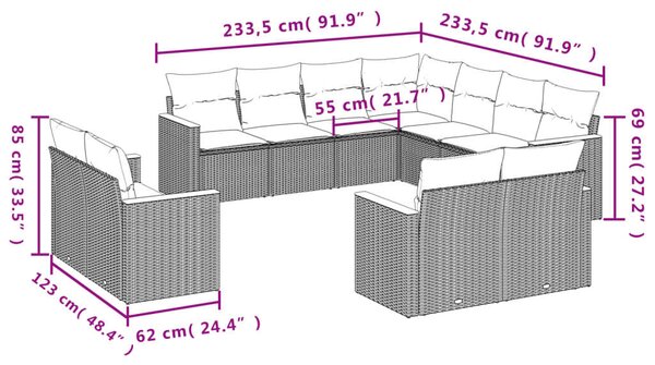VidaXL Polyrattan Kerti Ülőgarnitúra - 11 részes - Bézs