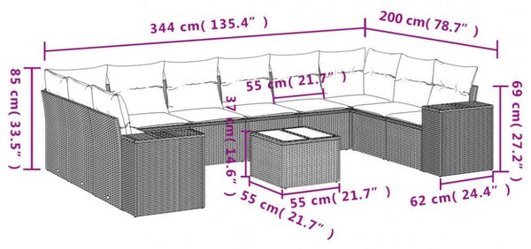 VidaXL 11 részes bézs polyrattan kerti ülőgarnitúra párnákkal