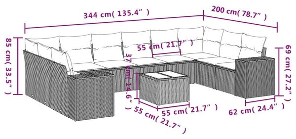 VidaXL Polyrattan Kerti Ülőgarnitúra - 11 részes