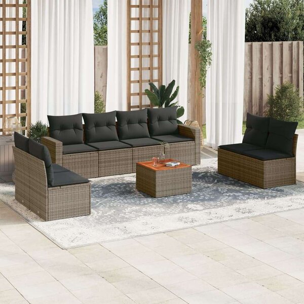 VidaXL Polyrattan Kerti Ülőgarnitúra - 9 részes - Szürke