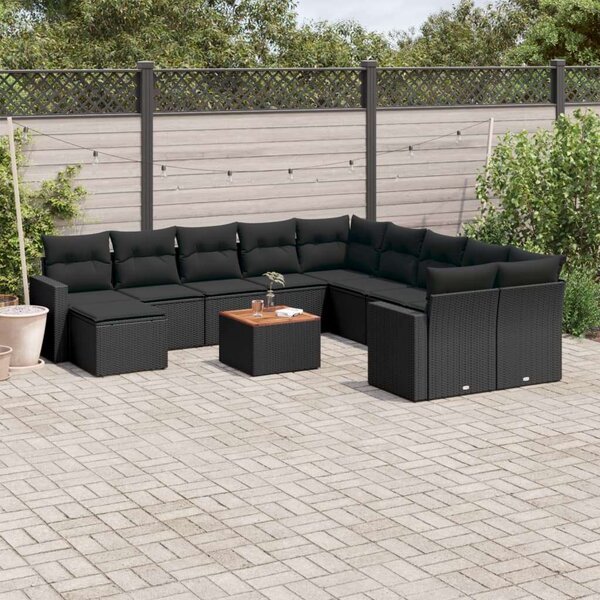 VidaXL Polyrattan Kerti Ülőgarnitúra - 12 részes - Fekete