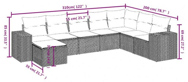VidaXL Polyrattan Kerti Ülőgarnitúra - 8 részes