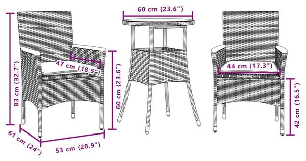 VidaXL Kerti Étkezőgarnitúra - 3 részes - Bézs Polyrattan