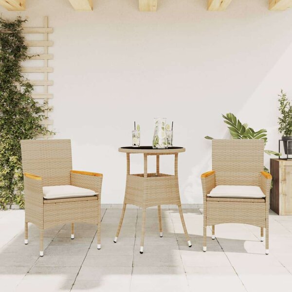 VidaXL Kerti Étkezőgarnitúra - 3 részes - Bézs Polyrattan