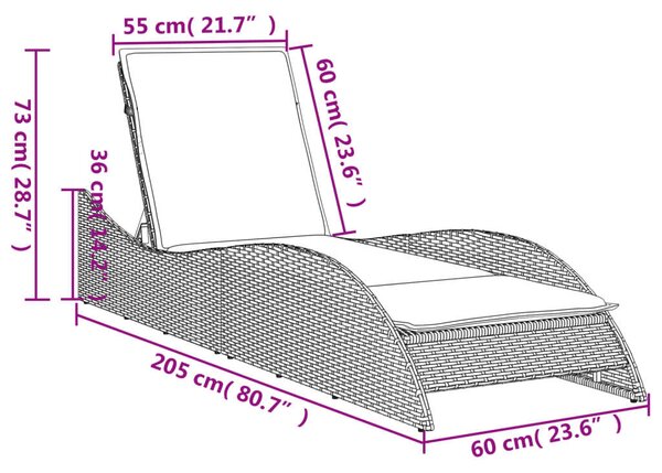 VidaXL Napozóágy - Barna Polyrattan - 205 cm