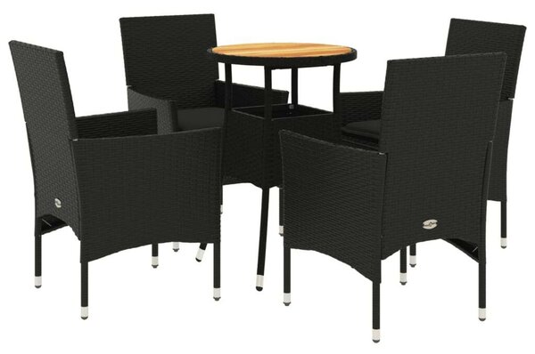 VidaXL 5 részes Kerti Étkezőgarnitúra - Fekete Polyrattan/Akácfa