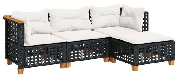 VidaXL 4 részes Kerti Ülőgarnitúra - Fekete Polyrattan