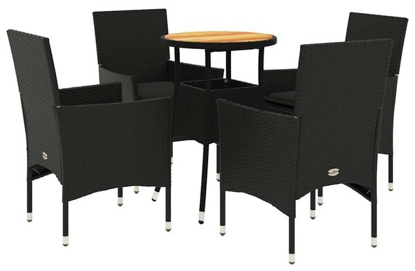 VidaXL 5 részes Kerti Étkezőgarnitúra - Fekete Polyrattan/Akácfa