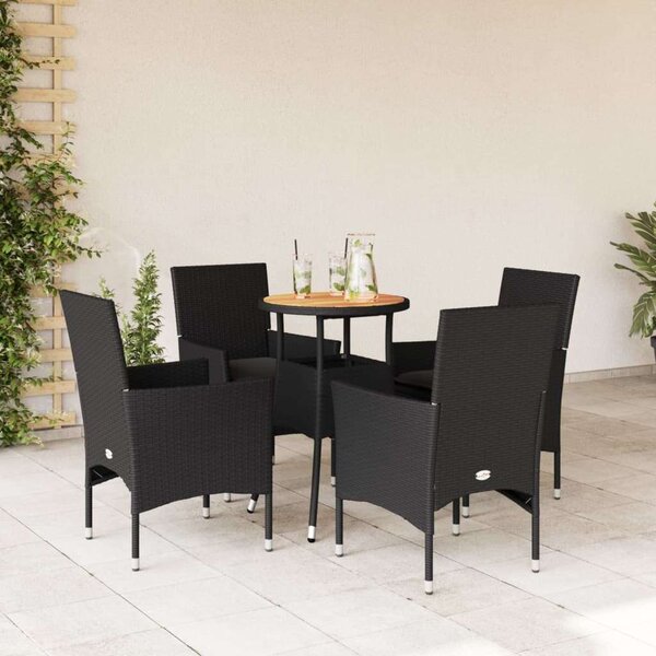 VidaXL 5 részes Kerti Étkezőgarnitúra - Fekete Polyrattan/Akácfa