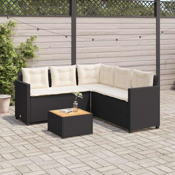 VidaXL L-alakú Kerti Kanapé Szett - Fekete Polyrattan - 175x175cm