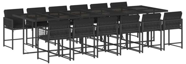 VidaXL 13 részes fekete polyrattan kerti ülőgarnitúra párnákkal