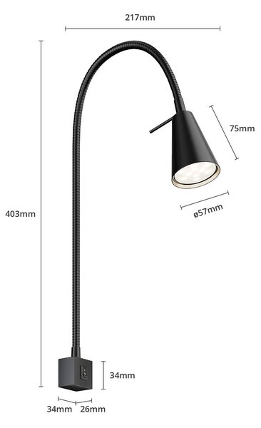 Briloner LED fali lámpa Tuso, fekete, ágyra szerelhető, fém, Fekete, Hálószoba, fém, Modern