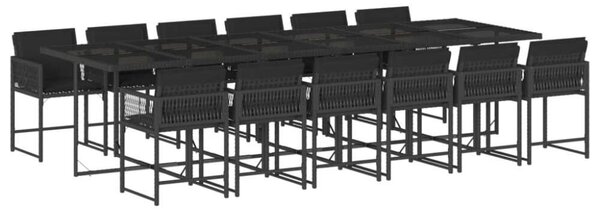 VidaXL 13 részes fekete polyrattan kerti ülőgarnitúra párnákkal