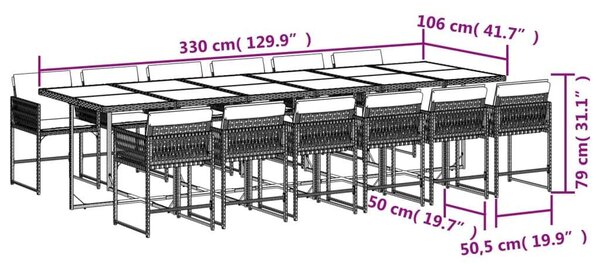 VidaXL 13 részes fekete polyrattan kerti ülőgarnitúra párnákkal