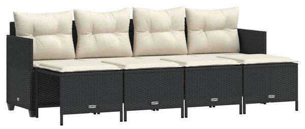 VidaXL 5 részes fekete polyrattan kerti kanapészett párnákkal