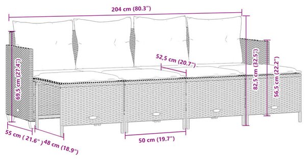VidaXL 5 részes fekete polyrattan kerti kanapészett párnákkal