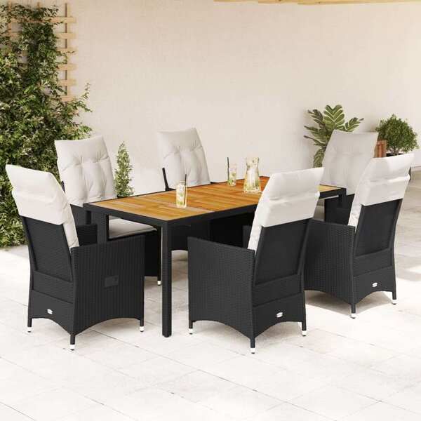 VidaXL - 7 Részes Kerti Étkezőgarnitúra - Polyrattan - Fekete