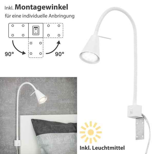 LED fali lámpa Tuso, fehér, ágyra szerelhető, fém