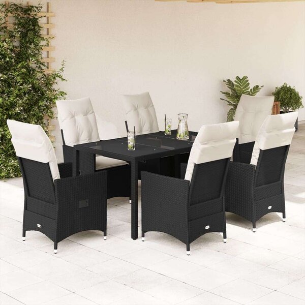 VidaXL Polyrattan Kerti Étkezőgarnitúra - 7 részes - Fekete