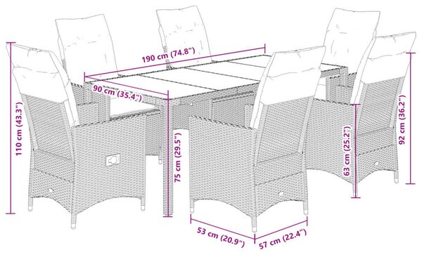 VidaXL Polyrattan Kerti Étkezőgarnitúra - 7 részes - Szürke