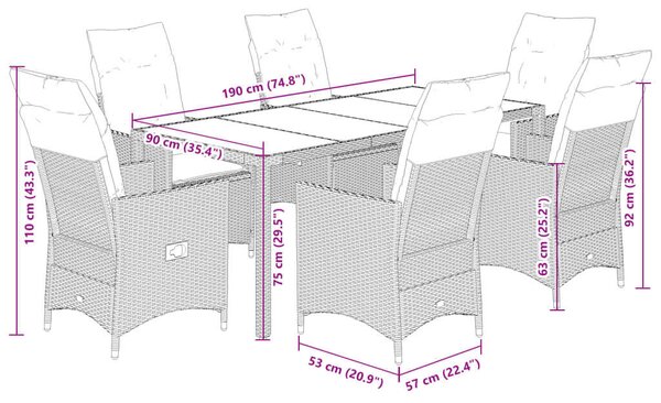 VidaXL - 7 Részes Kerti Étkezőgarnitúra - Polyrattan - Fekete