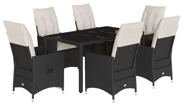 VidaXL Polyrattan Kerti Étkezőgarnitúra - 7 részes - Fekete