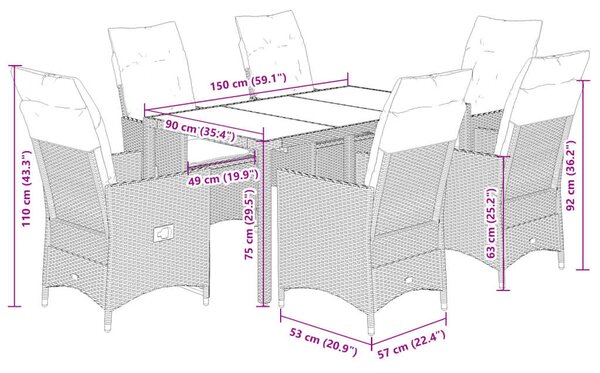 VidaXL Polyrattan Kerti Étkezőgarnitúra - 7 részes - Fekete