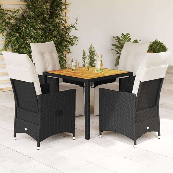 VidaXL Kerti Étkezőgarnitúra - 5 részes - Fekete Polyrattan