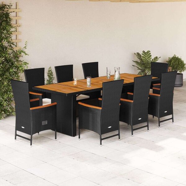 VidaXL Kerti Étkezőgarnitúra - 9 részes - Fekete Polyrattan