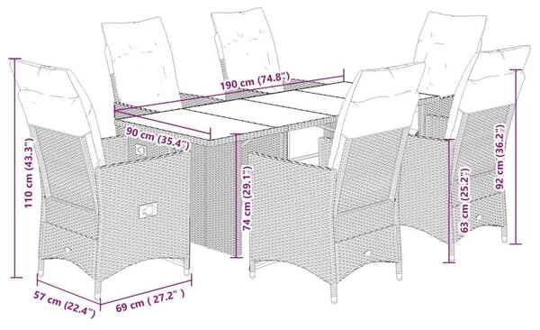 VidaXL 7 Részes Polyrattan Kerti Étkezőgarnitúra - Fekete