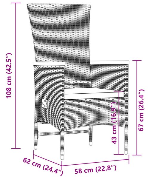VidaXL Kerti Étkezőgarnitúra - 9 részes - Fekete Polyrattan