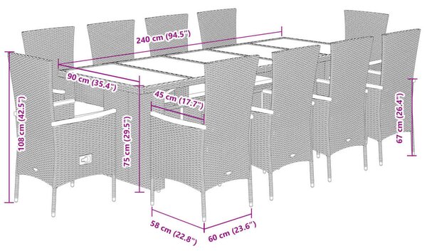 VidaXL 11 részes szürke polyrattan kerti ülőgarnitúra párnákkal