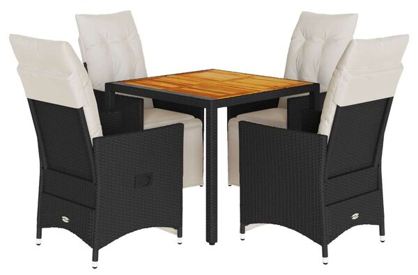 VidaXL Kerti Étkezőgarnitúra - 5 részes - Fekete Polyrattan