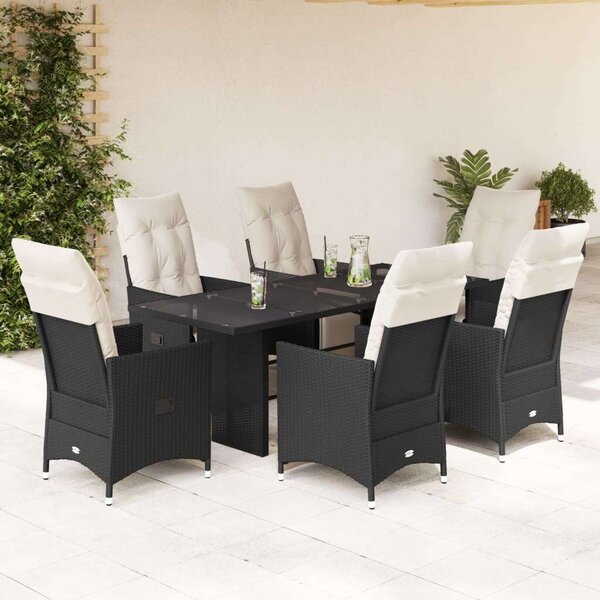 VidaXL 7 Részes Polyrattan Kerti Étkezőgarnitúra - Fekete