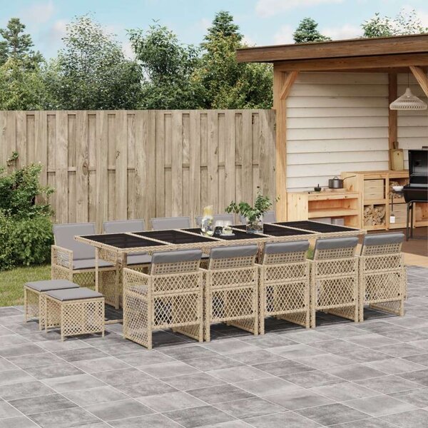 VidaXL Polyrattan Kerti Étkezőgarnitúra - 15 részes - Bézs