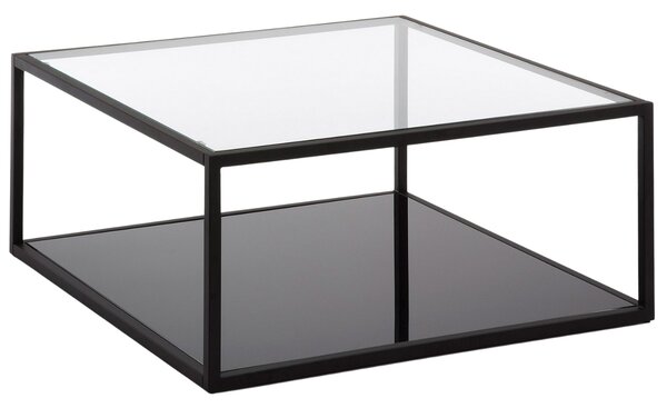 Fekete fém dohányzóasztal Kave Home Blackhill 80 x 80 cm üveglappal