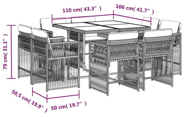 VidaXL Polyrattan Kerti Étkezőgarnitúra - 9 részes