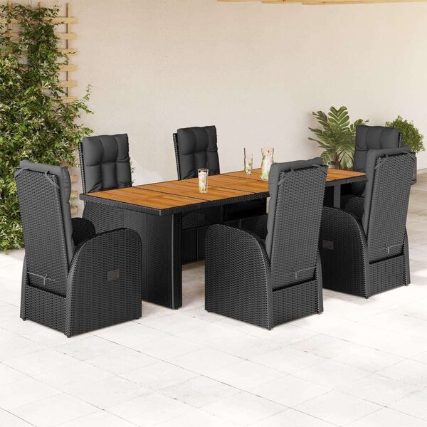 VidaXL Polyrattan Kerti Étkezőgarnitúra - 7 részes - Fekete