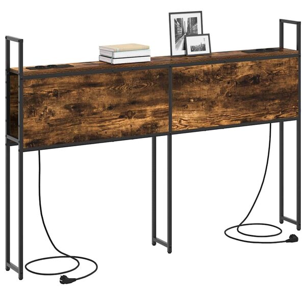 VidaXL Tárolós Fejtámla Töltő Állomással Füstölt tölgy 160 cm Faanyag