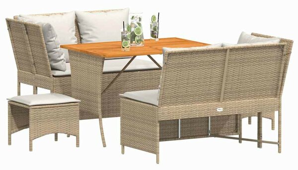 5 részes bézs polyrattan kerti ülőgarnitúra párnákkal