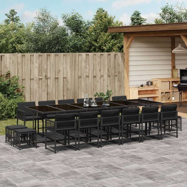 VidaXL Polyrattan Kerti Étkezőgarnitúra - 17 részes - Fekete