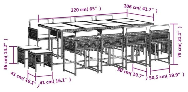 VidaXL Polyrattan Kerti Étkezőgarnitúra - 13 részes - Bézs