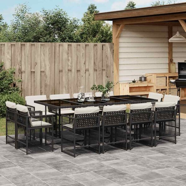 VidaXL 13 részes fekete polyrattan kerti ülőgarnitúra párnákkal