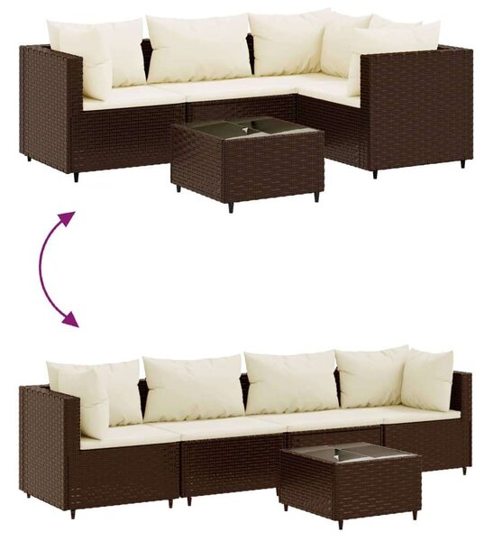 Polyrattan Kerti Ülőgarnitúra - 5 részes - Barna
