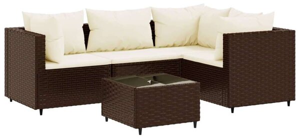 Polyrattan Kerti Ülőgarnitúra - 5 részes - Barna