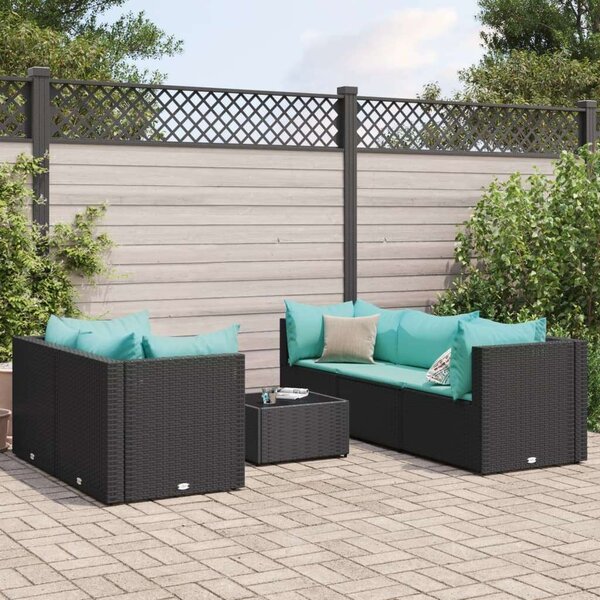 Polyrattan Kerti Ülőgarnitúra - 6 Fős - Fekete