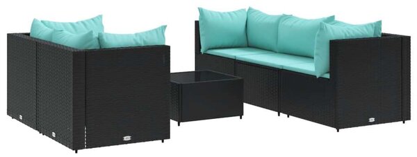 Polyrattan Kerti Ülőgarnitúra - 6 Fős - Fekete
