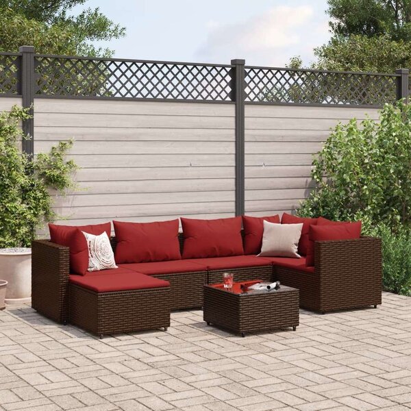 Polyrattan Kerti Ülőgarnitúra - 7 részes - Barna